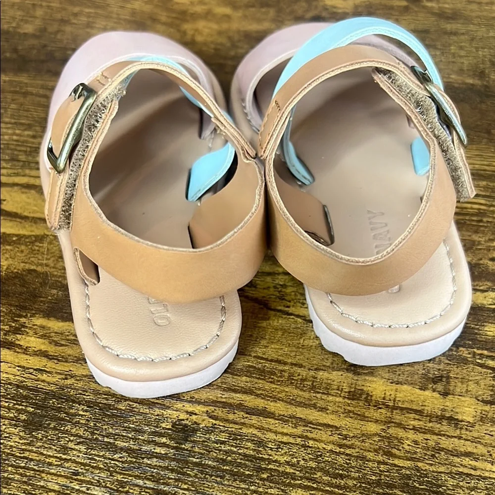 Kids Sandals with Adjustable Straps - Tan, Blue, and Pink